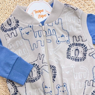 Conj. Colete, Blusa Manga Longa Tiger e Calça de Moletom - Cinza e Azul Jeans